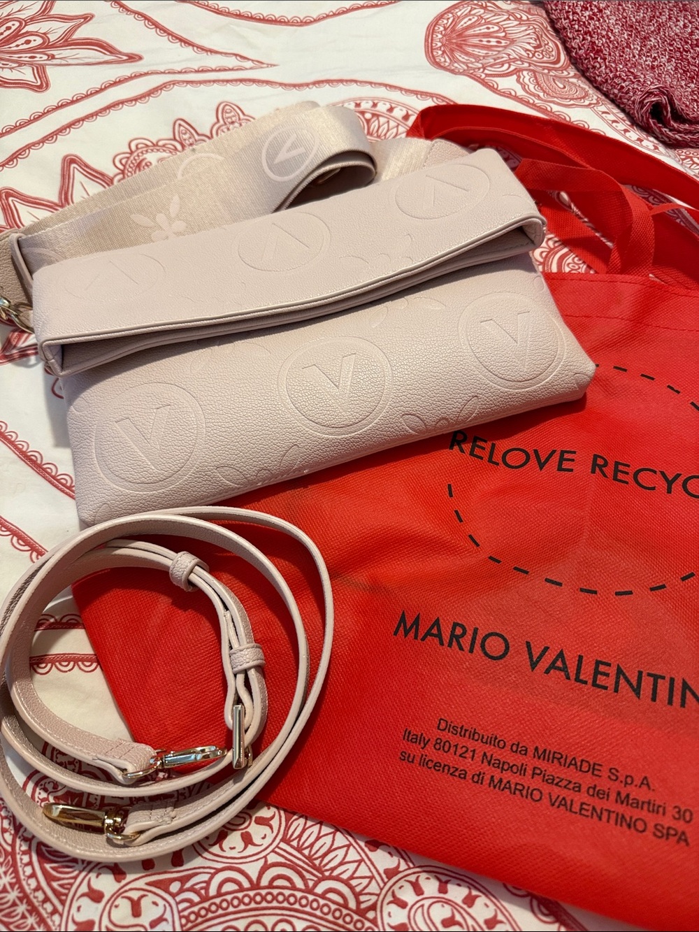 Mario Valentino Light Pink Embossed Leather Crossbody Bag
